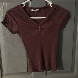 Glitz V-neck shirt, size: M, color: dark burgundy